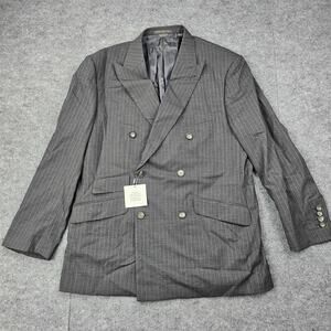 Indochino Blazer Mens 42 Pinstripe Wool Double Breasted Newbury Jacket Suit Gray